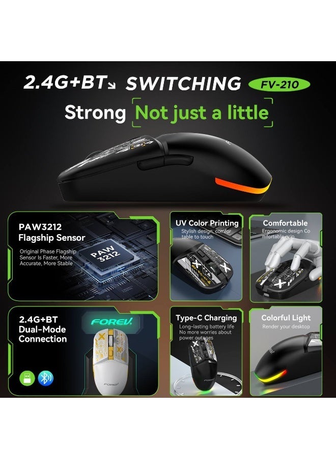 فوريف ماوس FV-210 قابل لإعادة الشحن، ثنائي الوضع، بلوتوث 5.1 و2.4 جيجا هرتز، اتصال لاسلكي - نقرة صامتة - 4 أزرار - بطارية 500 مللي أمبير، زر تشغيل/إيقاف موفر للطاقة - مستشعر بصري PAW بدقة 3212/3200 نقطة في البوصة - تصميم أنيق - طلاء مقاوم للأشعة فوق البنفسجية - مناسب للألعاب، العمل المكتبي، متوافق مع أنظمة ويندوز/آي أو إس/أندرويد - Image 3